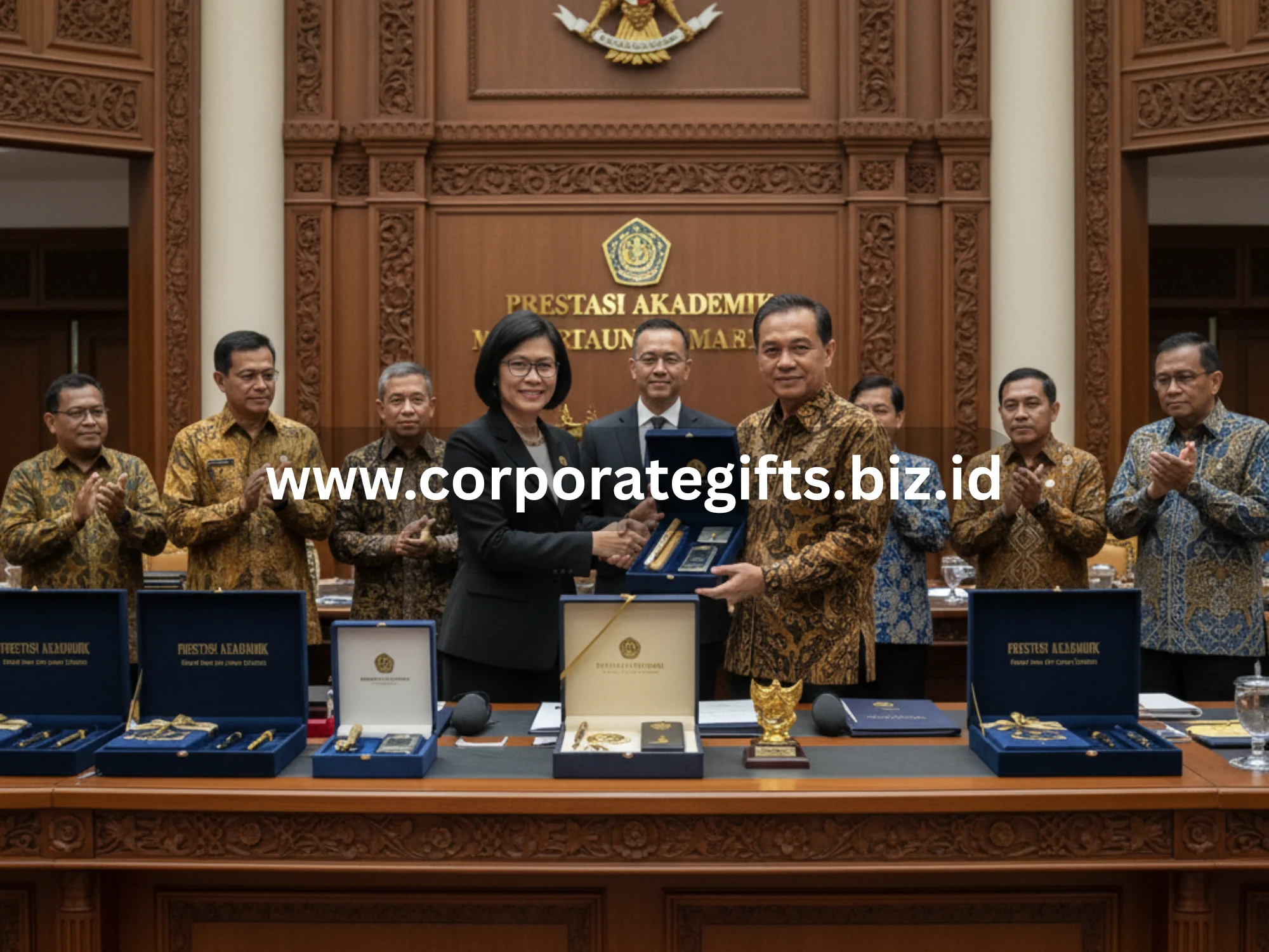 Pemberian gift box elegan kepada pejabat kampus dalam acara penghargaan akademik